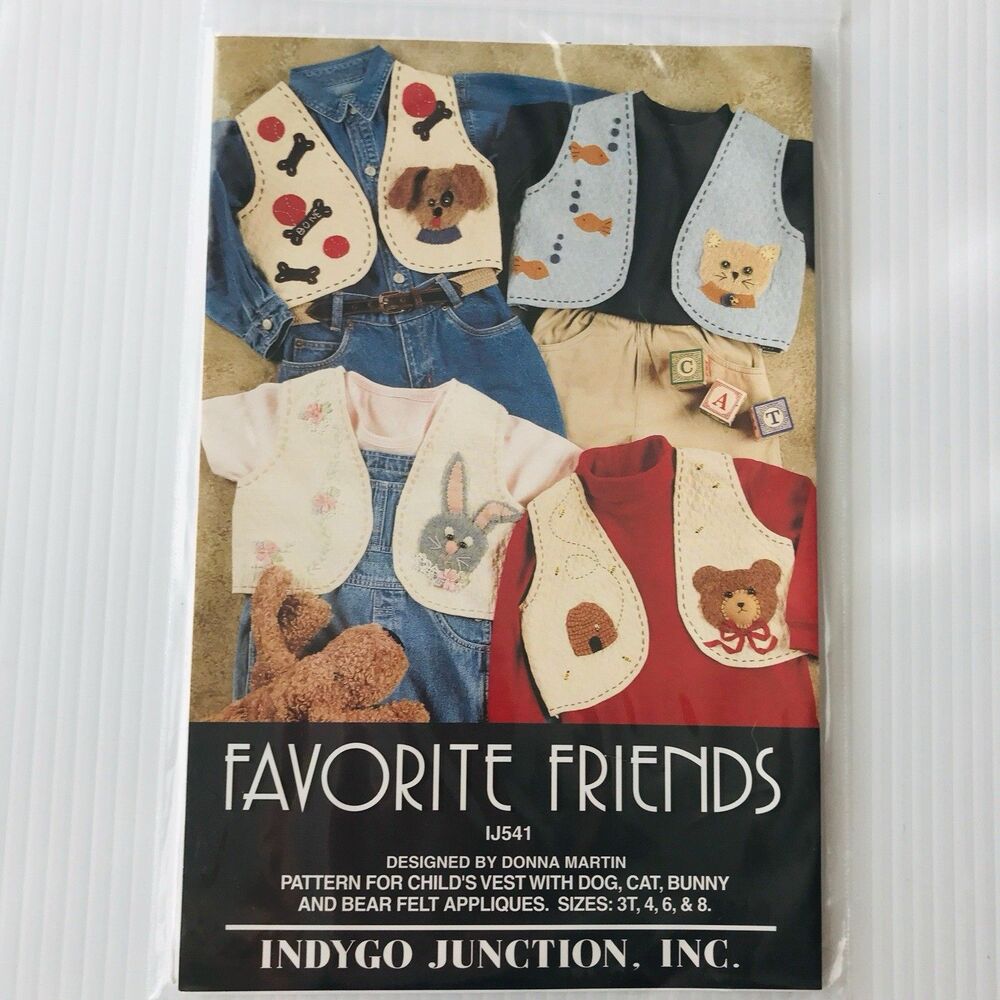 Indygo Junction FAVORITE FRIENDS Children's Animal Vest Sewing Pattern 1998